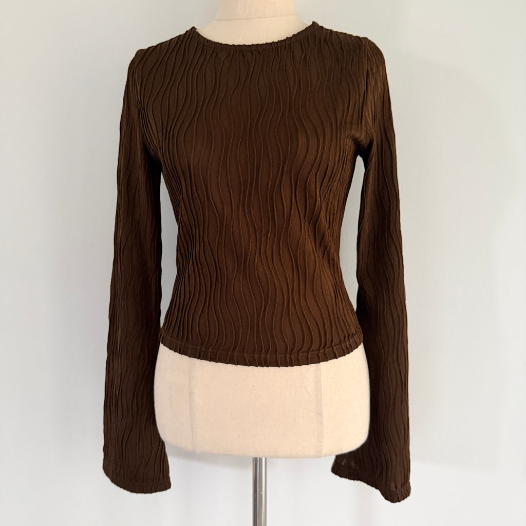 Dazie Womens Brown Polyester Elastane Long Sleeve Textured Top Size 6 Casual - Image 1