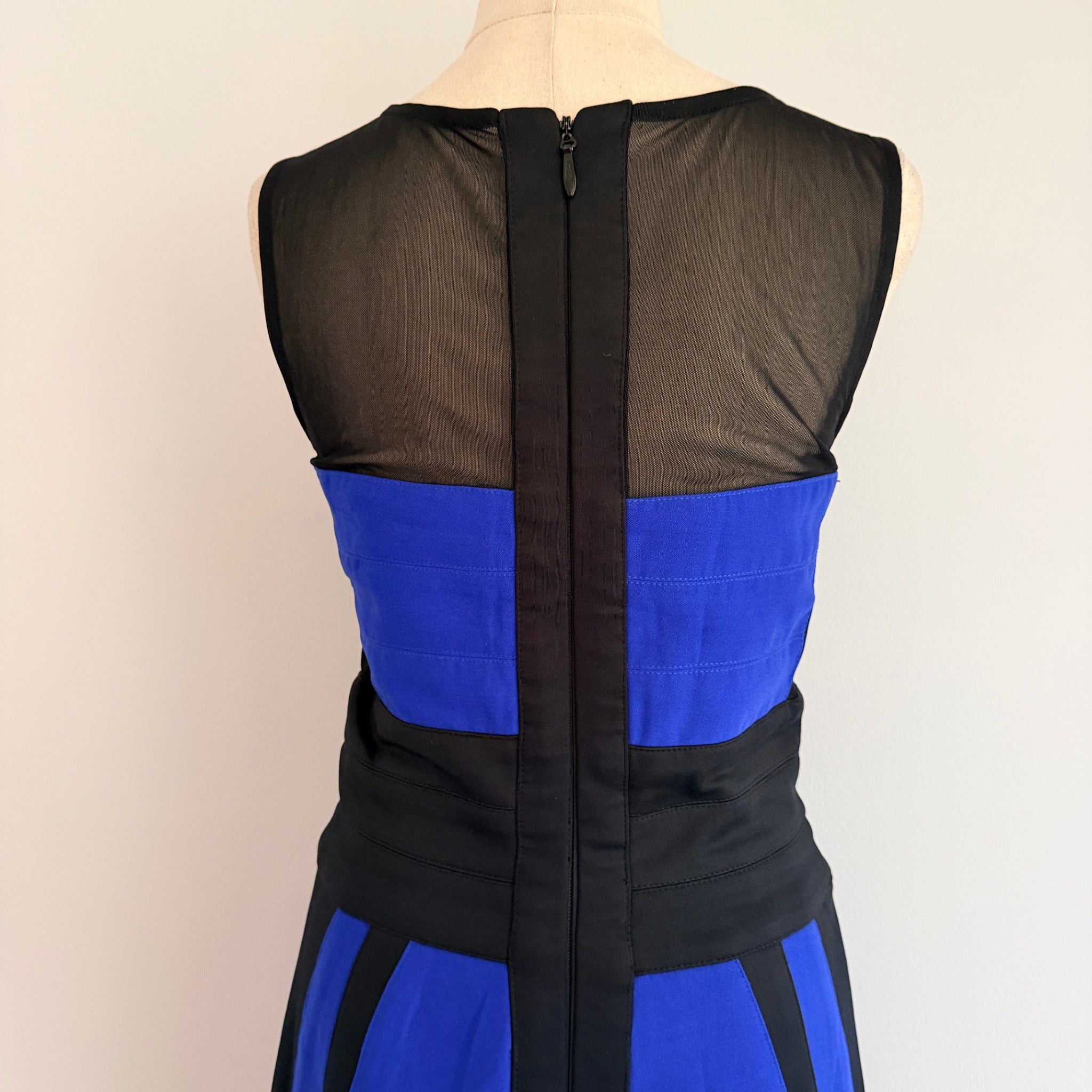 Bariano Australia Blue Black Polyester Mesh Colorblock Maxi Gown Sz 8 Formal - Image 4