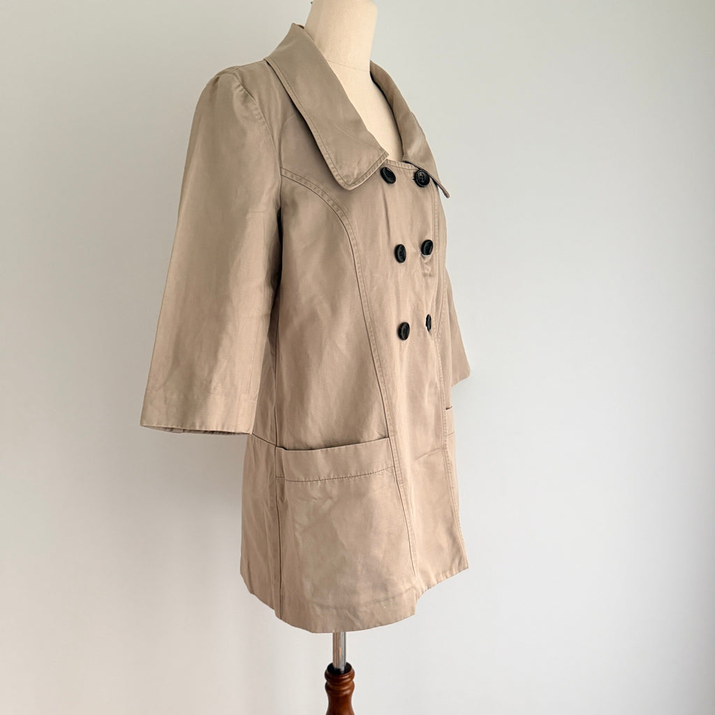 Cue Short Trench Coat  Size 10 Beige Cotton Linen Double Breasted Made Australia - Image 16