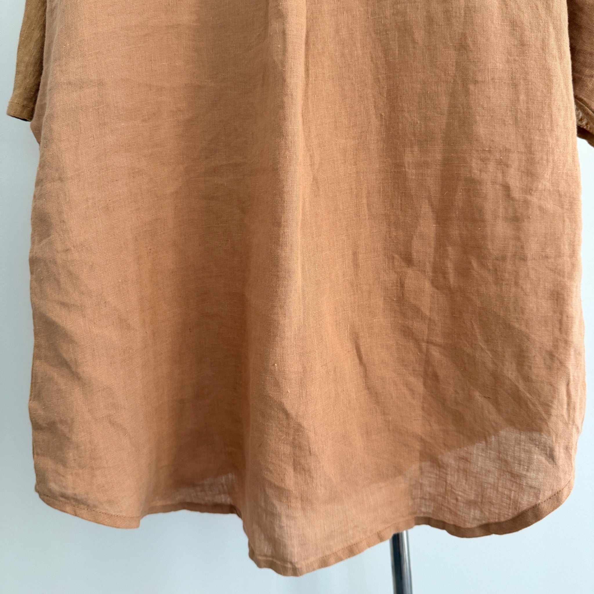 The Shanty Corporation Linen Top Tan V-Neck Relaxed Fit Size S Summer Casual - Image 15