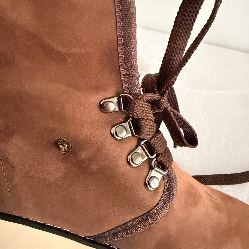 Ugg Boots Of Australia Lace-Up Boots Genuine Sheepskin Lined Brown Suede Sz 5 - Image 6