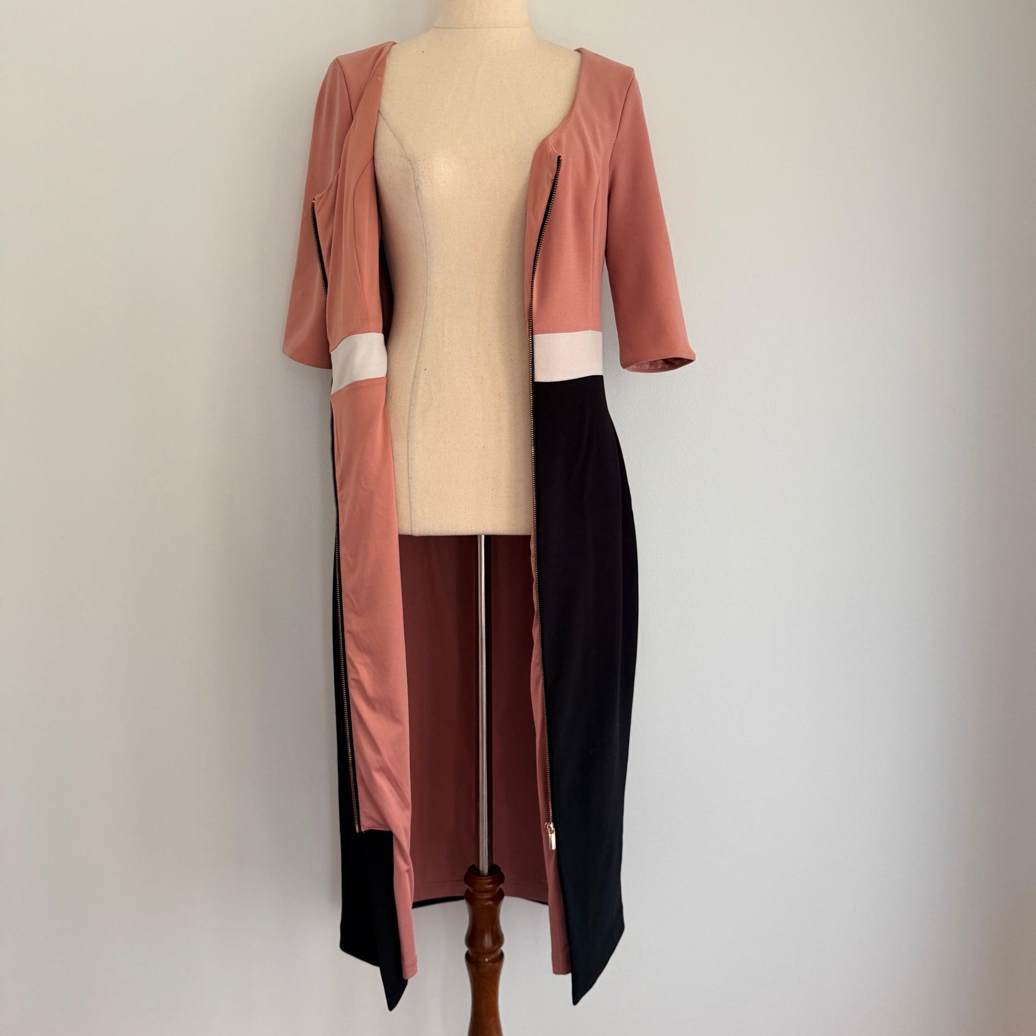 Portmans Colour Block Midi Dress Front Zip Detail Size 10 Casual - Image 3