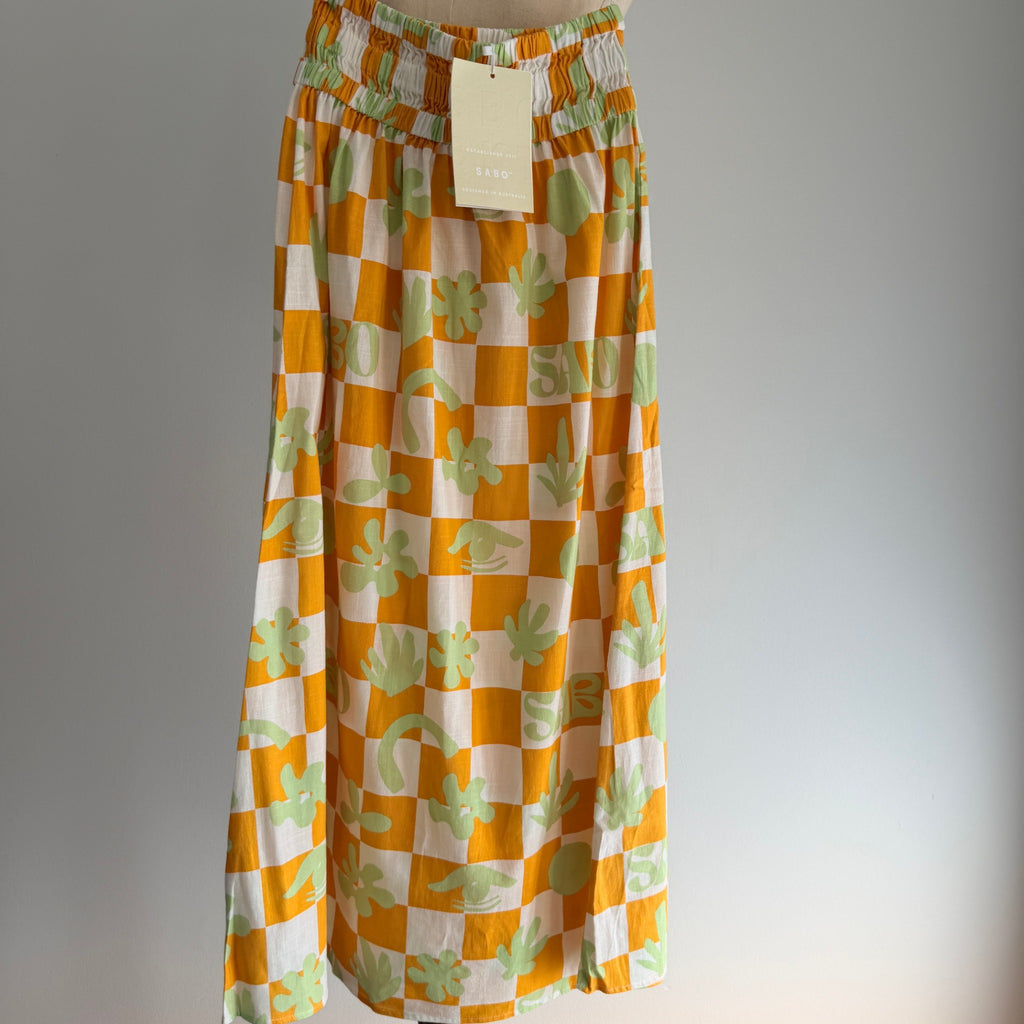 Sabo Orange And White Checkered Leaf Print Maxi Skirt - Image 10