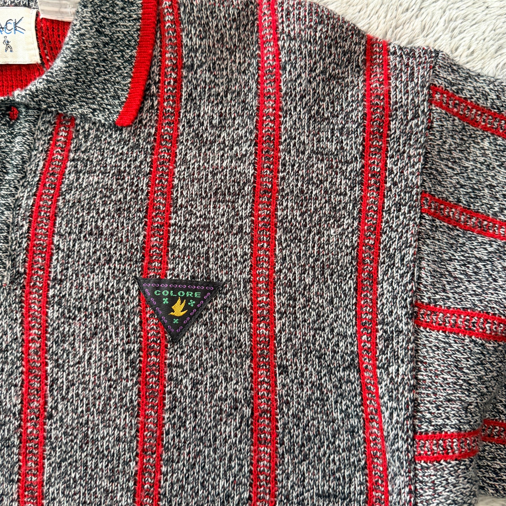 Playback Grey Red Acrylic Striped Knit Polo Sweater Sz M Vintage 90s Casual - Image 6