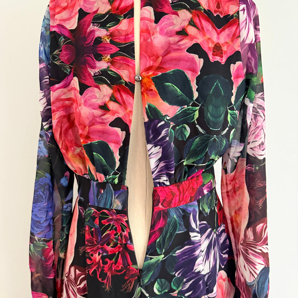 Sheike Floral Print Tie-Front Long Sleeve Mini Dress Size 8 - Image 6