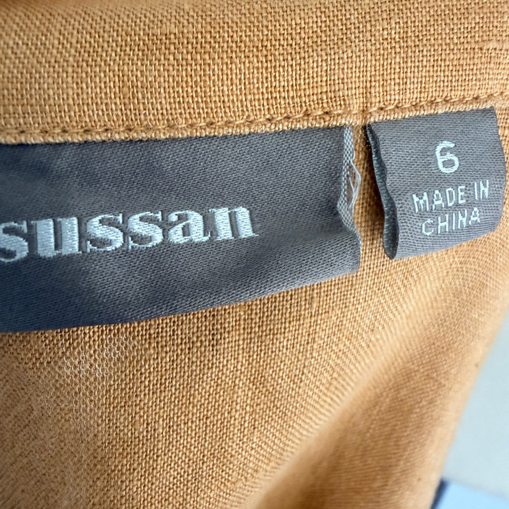Sussan Linen Tunic Top Ochre V-Neck Button-Down Size 6 Relaxed Summer Casual - Image 6