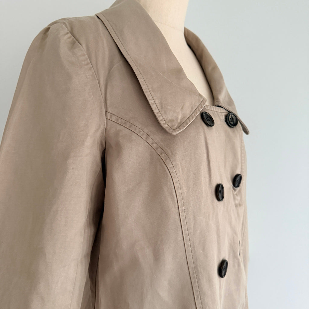 Cue Short Trench Coat  Size 10 Beige Cotton Linen Double Breasted Made Australia - Image 17