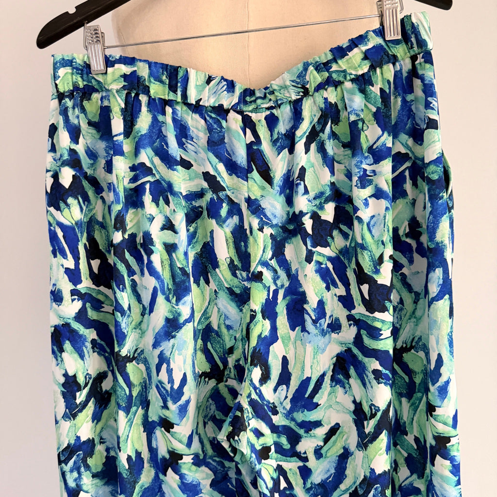 Basque Sz 14 Blue Green Abstract Print Recycled Wide Leg Pants Resort - Image 3