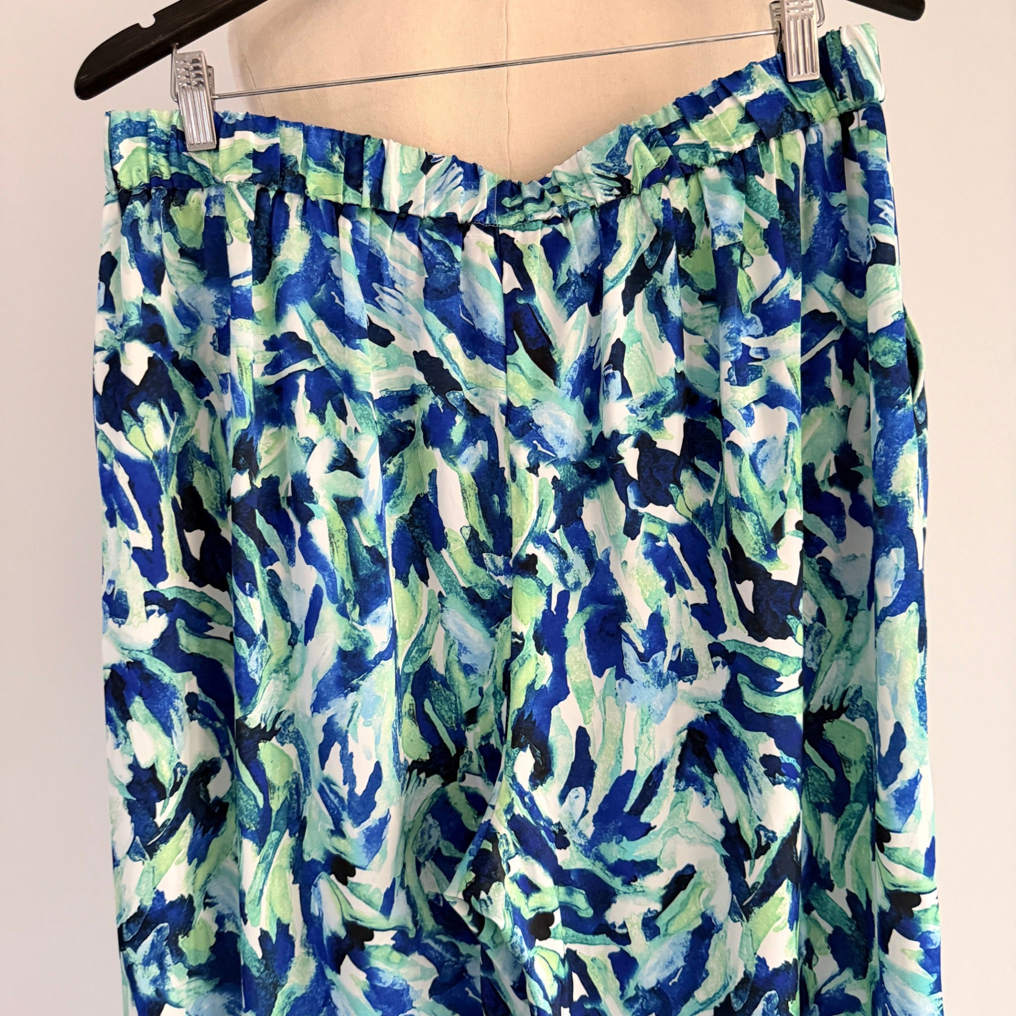Basque Sz 14 Blue Green Abstract Print Recycled Wide Leg Pants Resort - Image 3