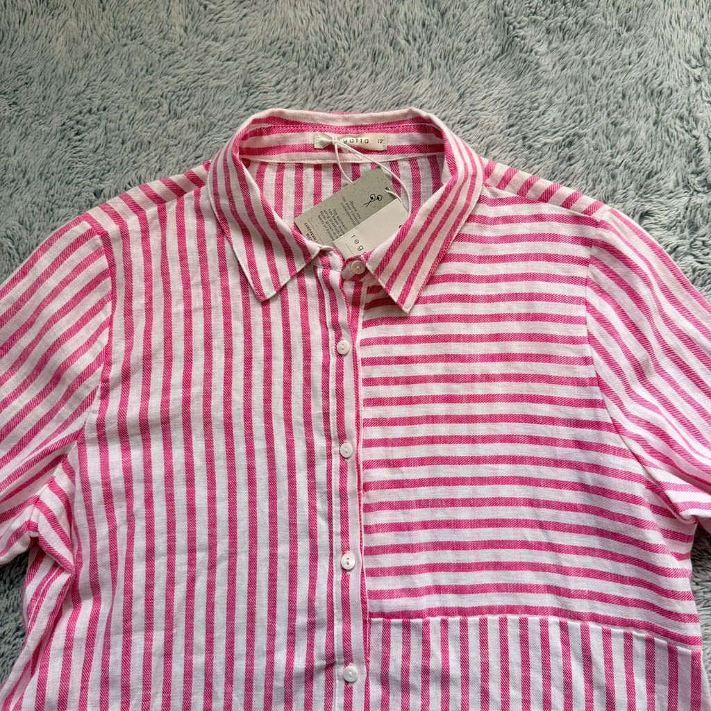 Regatta Sz 12 Red White Mixed Stripe Linen Cotton Button-Up Shirt Casual Resort - Image 17