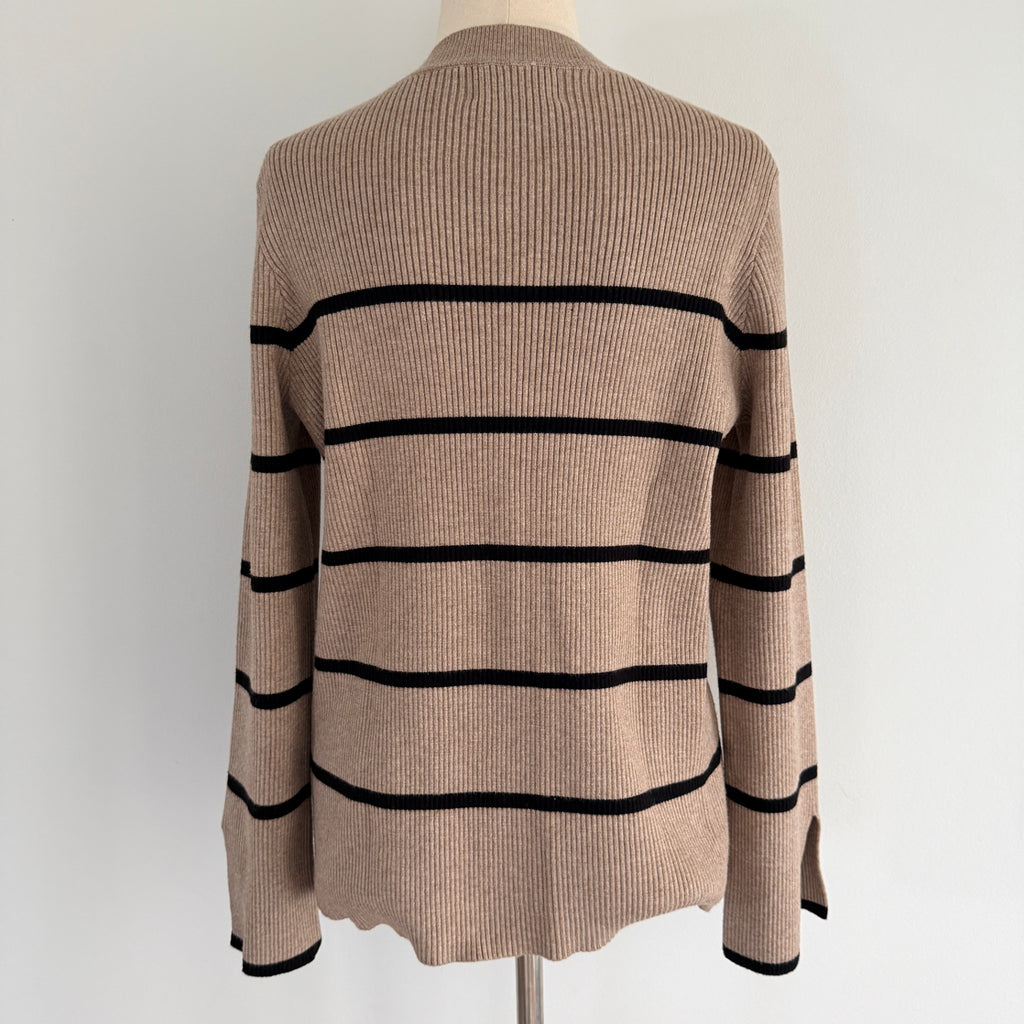 Feather + Noise Beige Stripe Ribbed Knit Jumper Sweater S/M Viscose Casual - Image 2