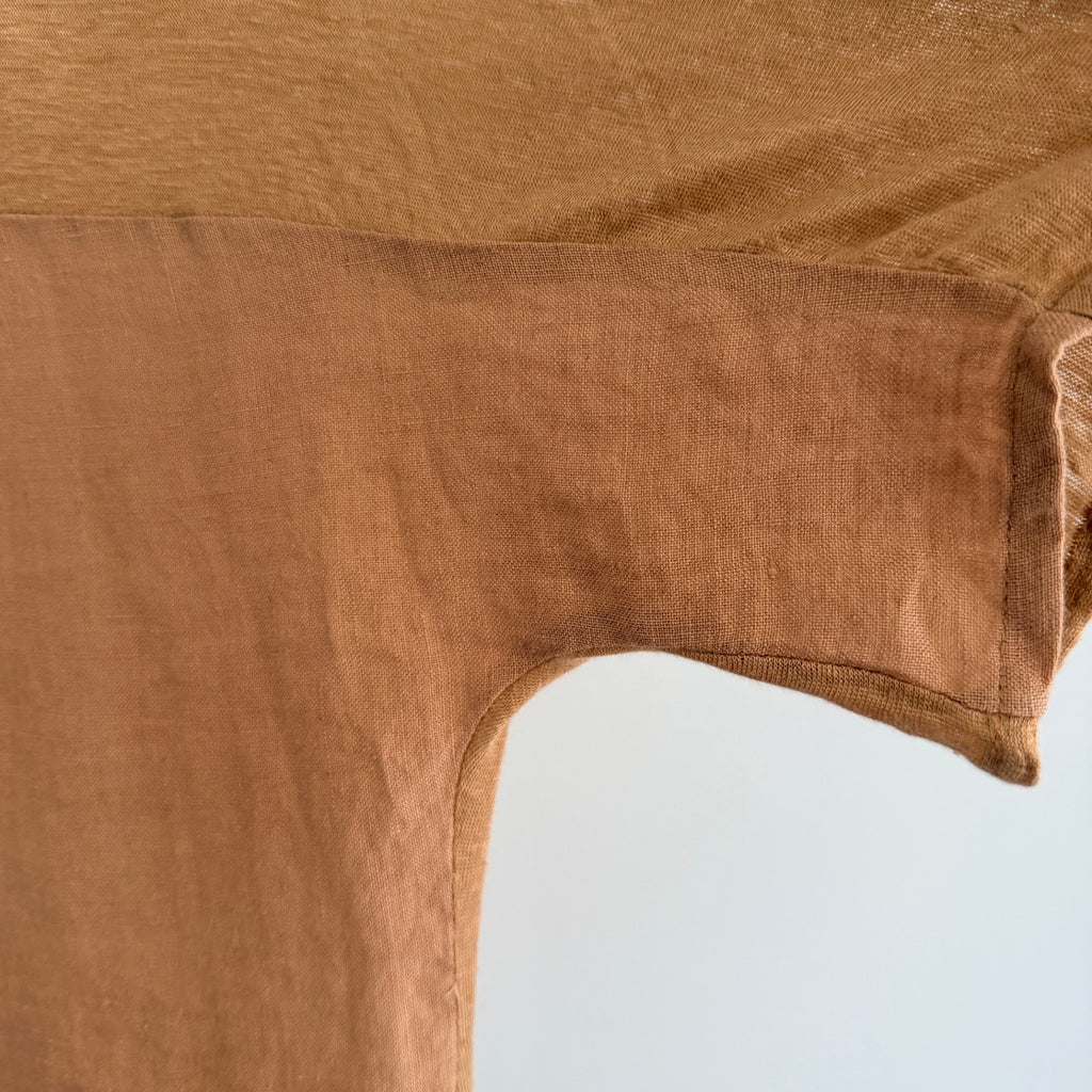 The Shanty Corporation Linen Top Tan V-Neck Relaxed Fit Size S Summer Casual - Image 16