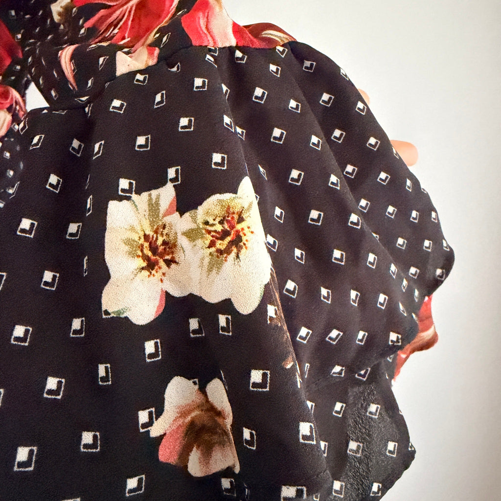 Sheike Black Floral Polka Dot Ruffle Wrap Dress Size 8 - Image 21