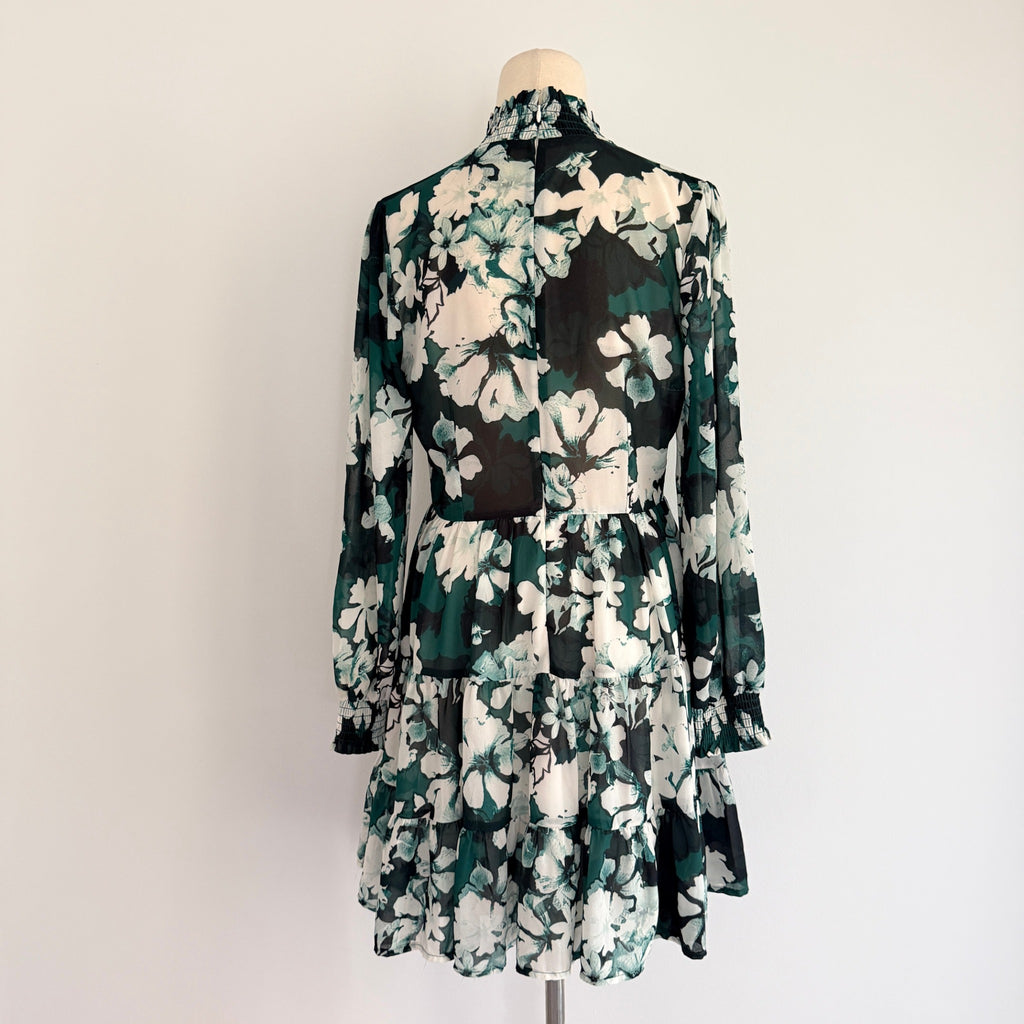 Dotti Floral Tiered Mini Dress - Green & White Size 10 - Image 4