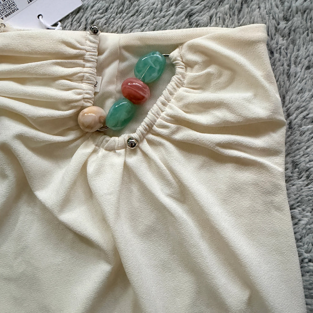 Tussah Sawyer Maxi Skirt Sz 12 Cream Polyester Draped Beaded Detail Event NWT - Image 14