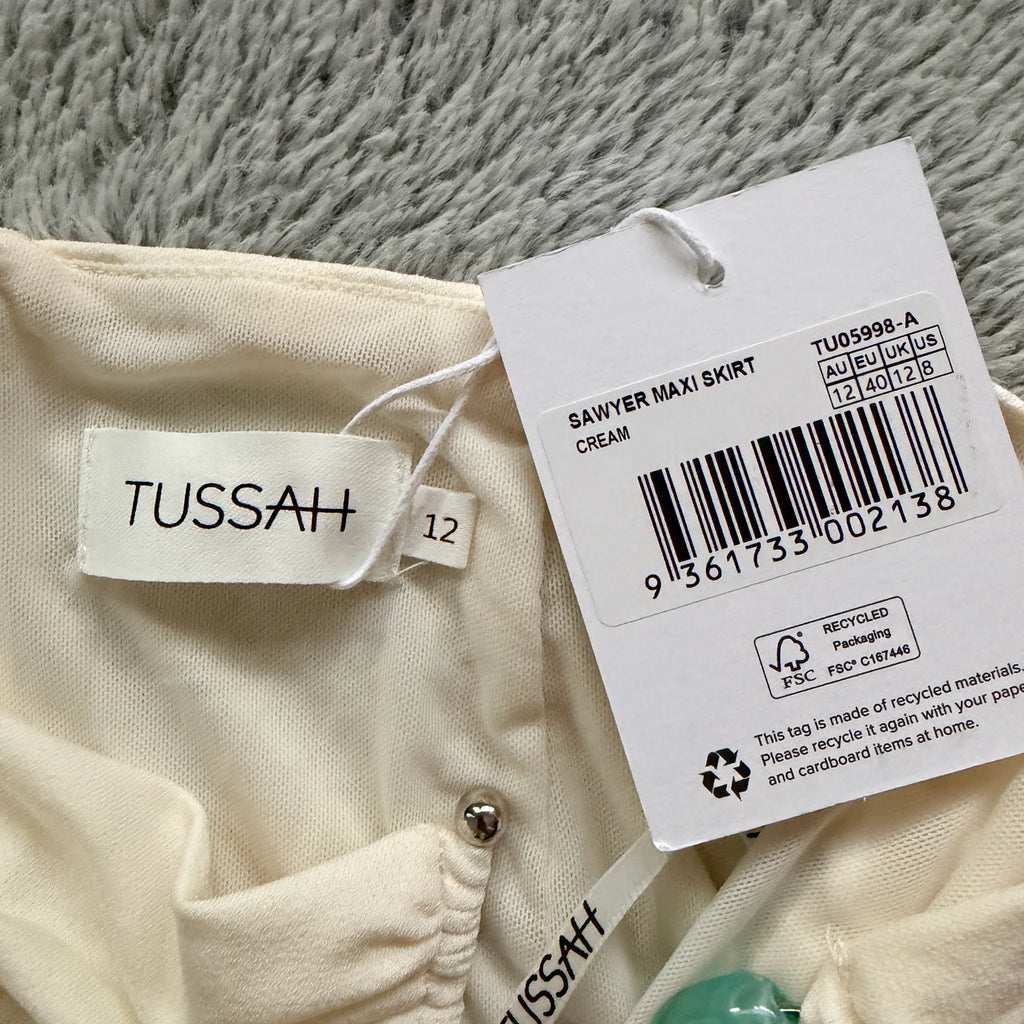 Tussah Sawyer Maxi Skirt Sz 12 Cream Polyester Draped Beaded Detail Event NWT - Image 8