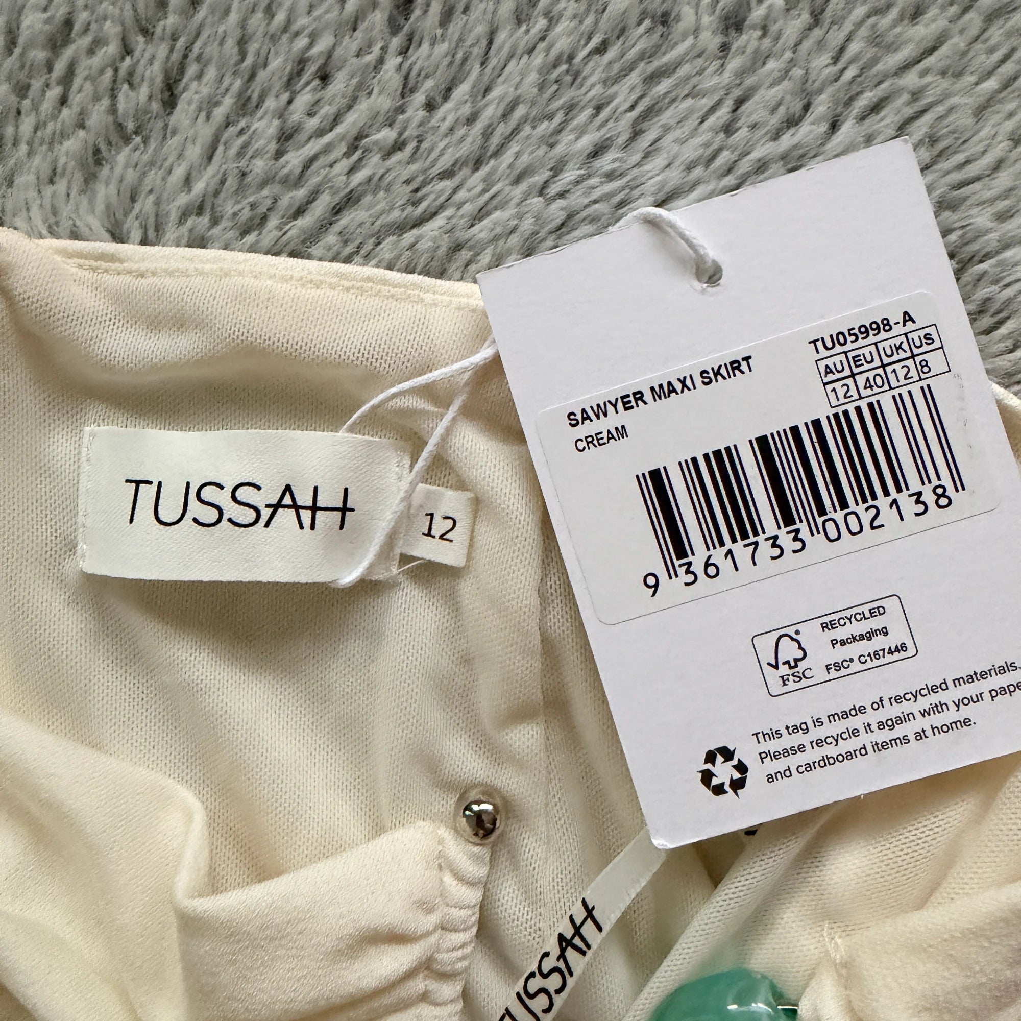 Tussah Sawyer Maxi Skirt Sz 12 Cream Polyester Draped Beaded Detail Event NWT - Image 8