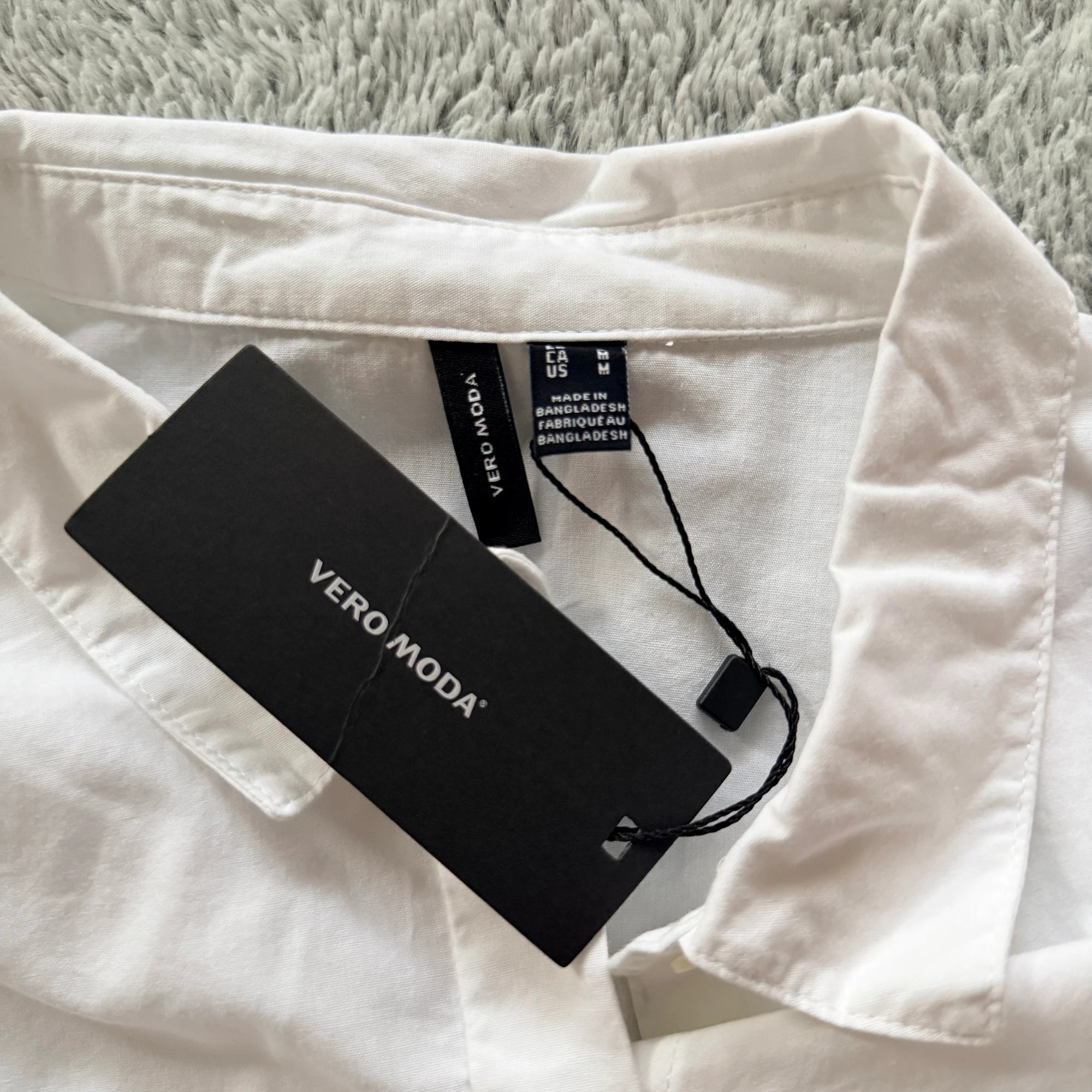 Vero Moda White Cotton Midi Dress Puff Sleeve Tie Waist Size M Casual BNWT - Image 16