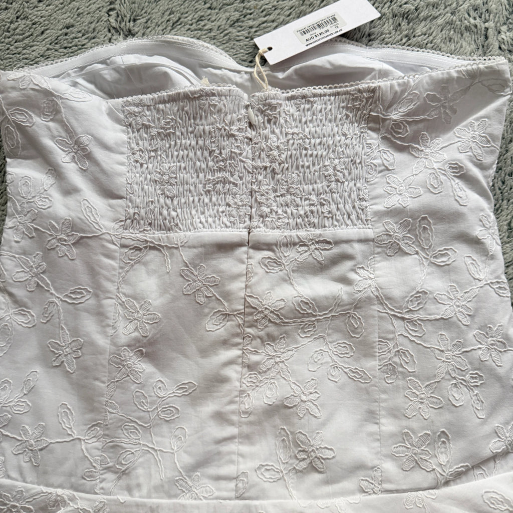 Perfect Stranger White Cotton Mini Dress Strapless Tiered Ruffle Size 12 Party BNWT - Image 11