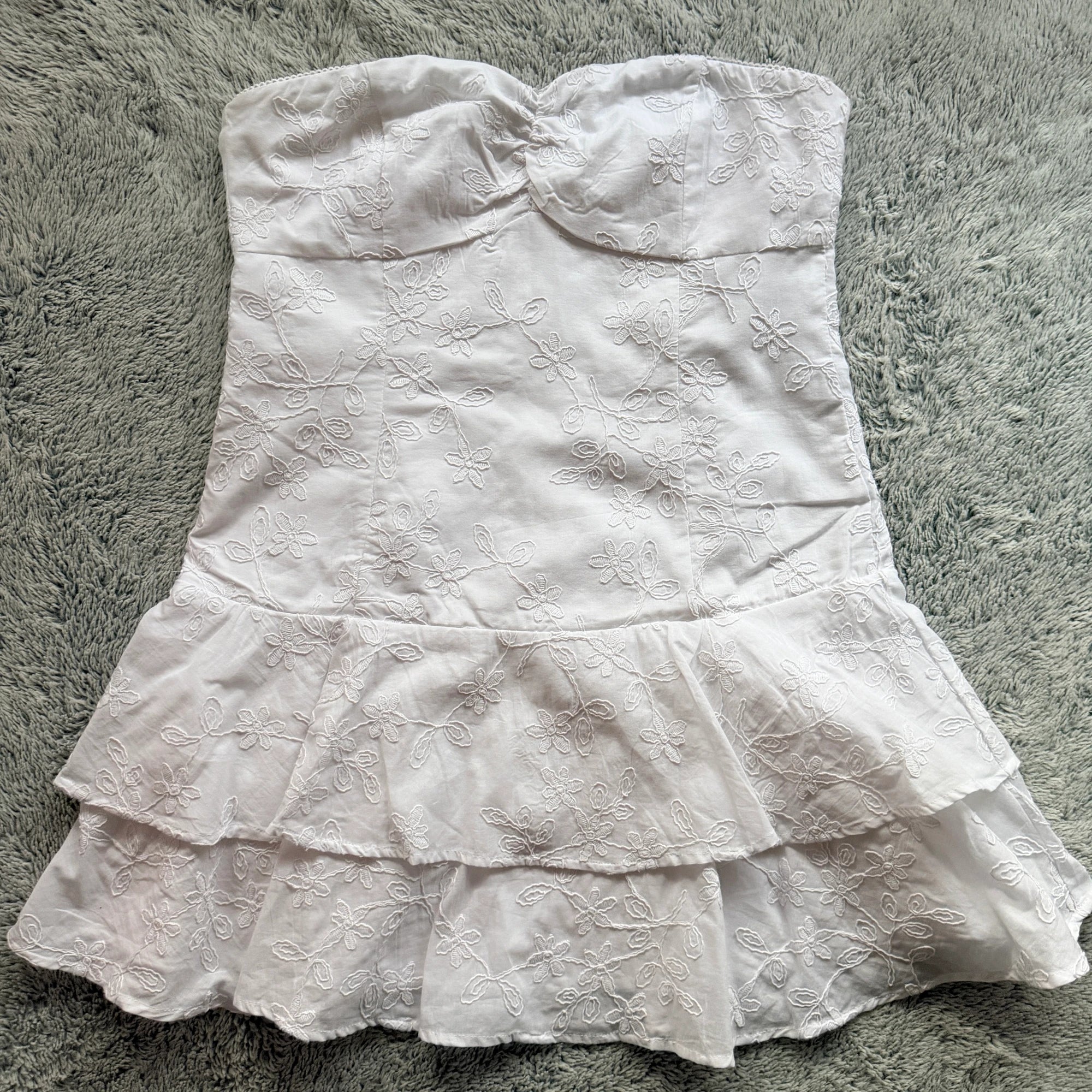Perfect Stranger White Cotton Mini Dress Strapless Tiered Ruffle Size 12 Party BNWT - Image 9