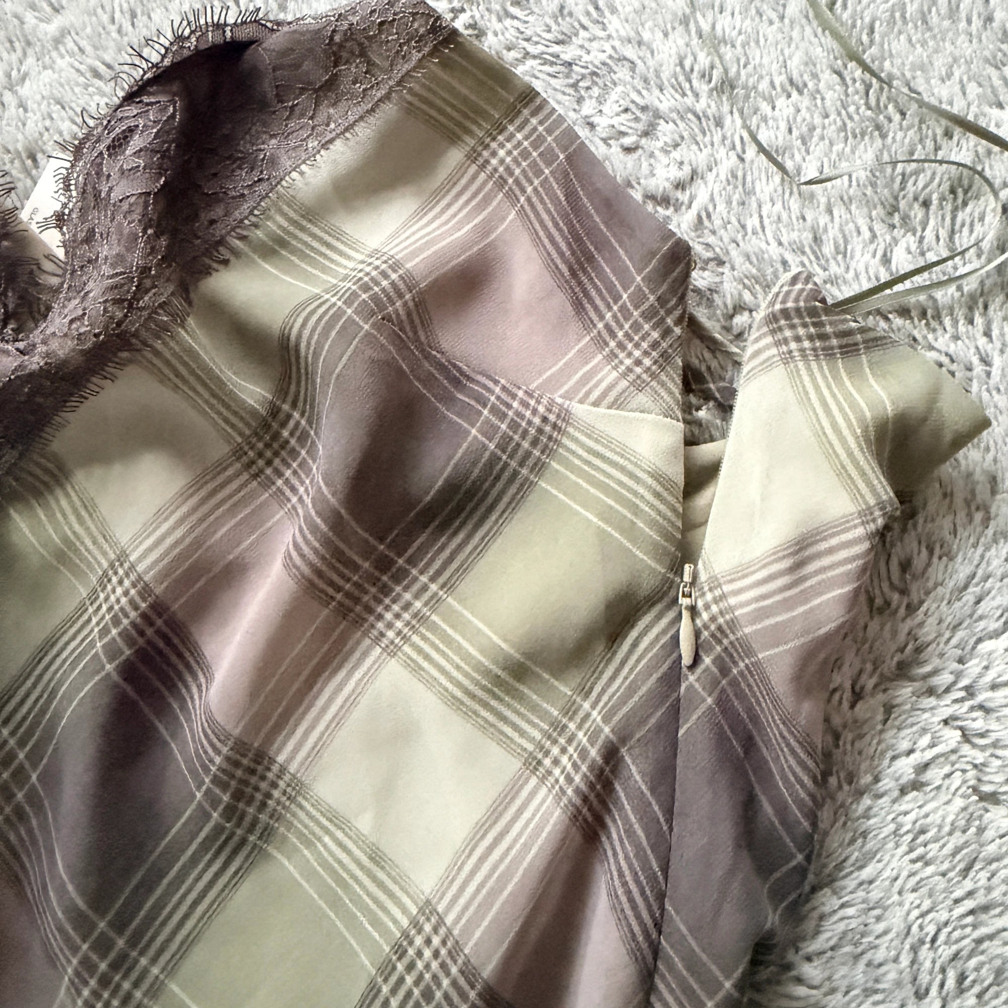 Glassons Khaki Charcoal Check Slip Dress Lace Trim Maxi Size 14 Evening BNWT - Image 17