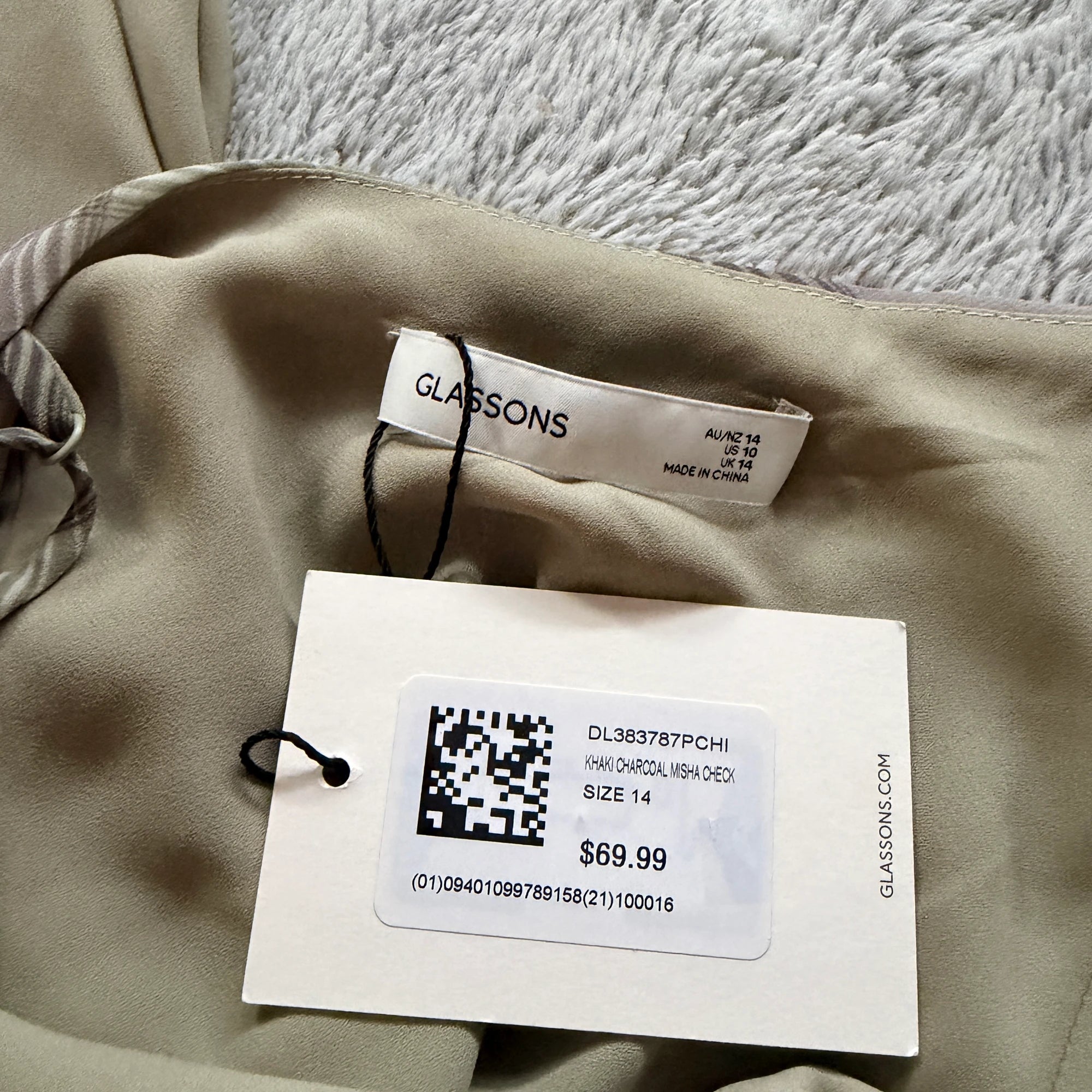 Glassons Khaki Charcoal Check Slip Dress Lace Trim Maxi Size 14 Evening BNWT - Image 7
