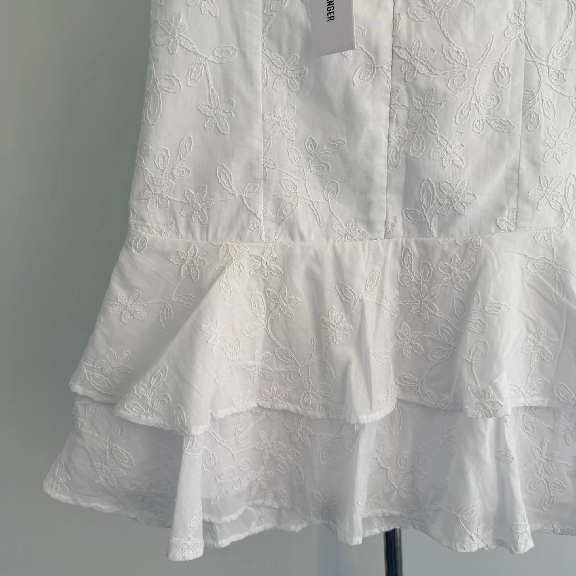 Perfect Stranger White Cotton Mini Dress Strapless Tiered Ruffle Size 12 Party BNWT - Image 12