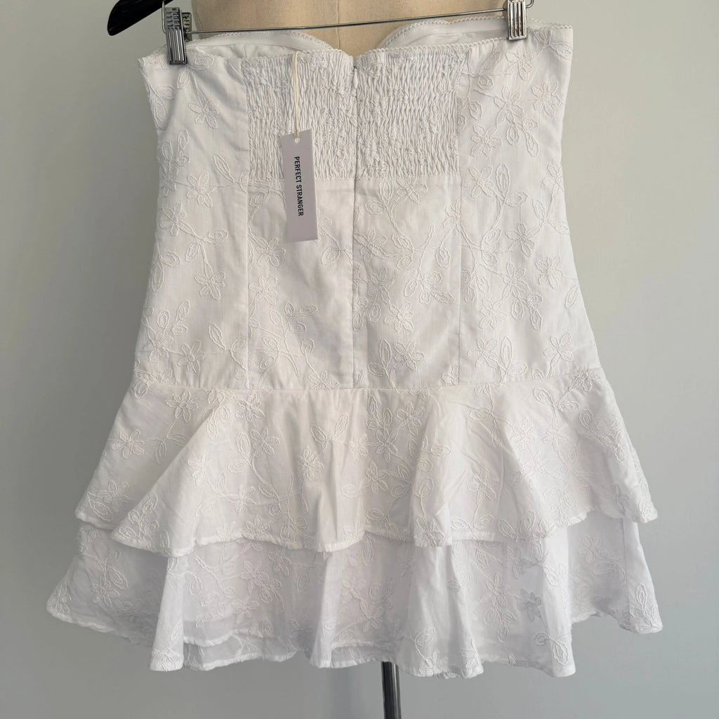 Perfect Stranger White Cotton Mini Dress Strapless Tiered Ruffle Size 12 Party BNWT - Image 14