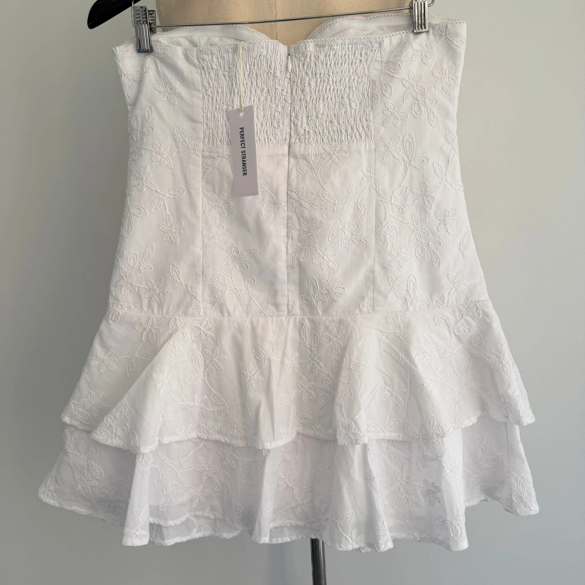 Perfect Stranger White Cotton Mini Dress Strapless Tiered Ruffle Size 12 Party BNWT - Image 14