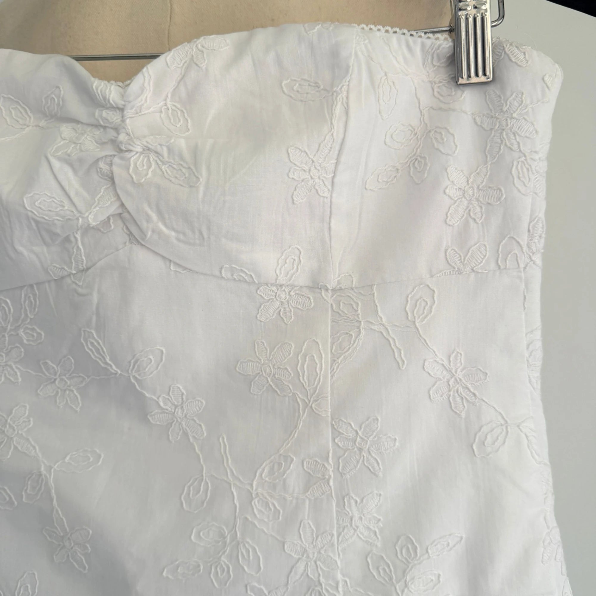 Perfect Stranger White Cotton Mini Dress Strapless Tiered Ruffle Size 12 Party BNWT - Image 8