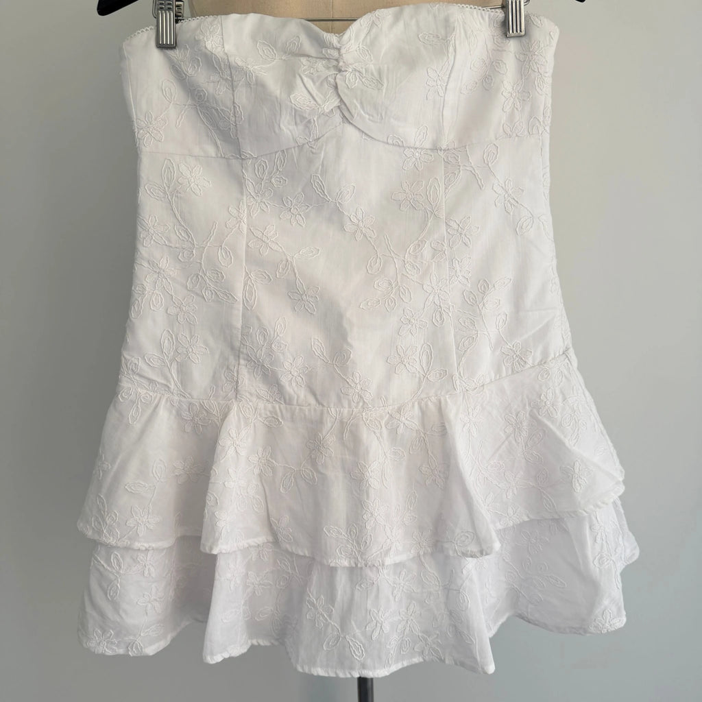 Perfect Stranger White Cotton Mini Dress Strapless Tiered Ruffle Size 12 Party BNWT - Image 17