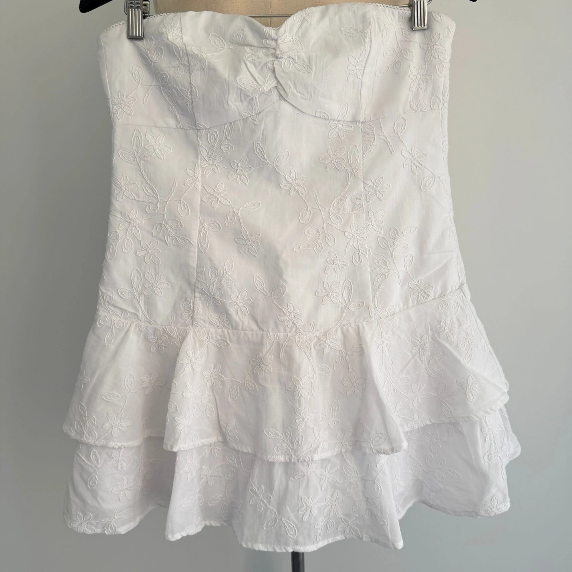 Perfect Stranger White Cotton Mini Dress Strapless Tiered Ruffle Size 12 Party BNWT - Image 17