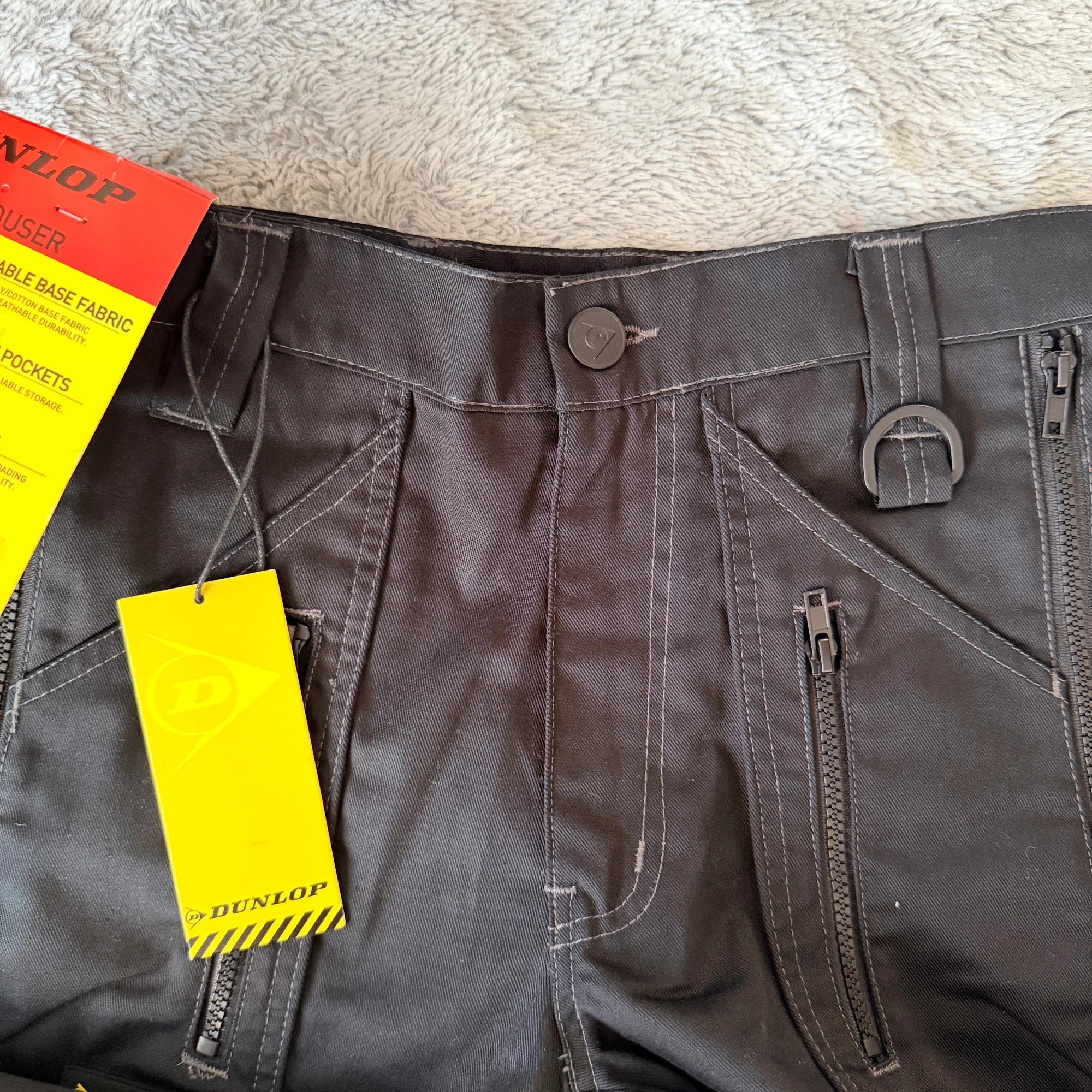 Dunlop Black Poly Cotton Cargo Work Trousers Zipper Relaxed Fit W28 L32 Workwear BNWT - Image 14