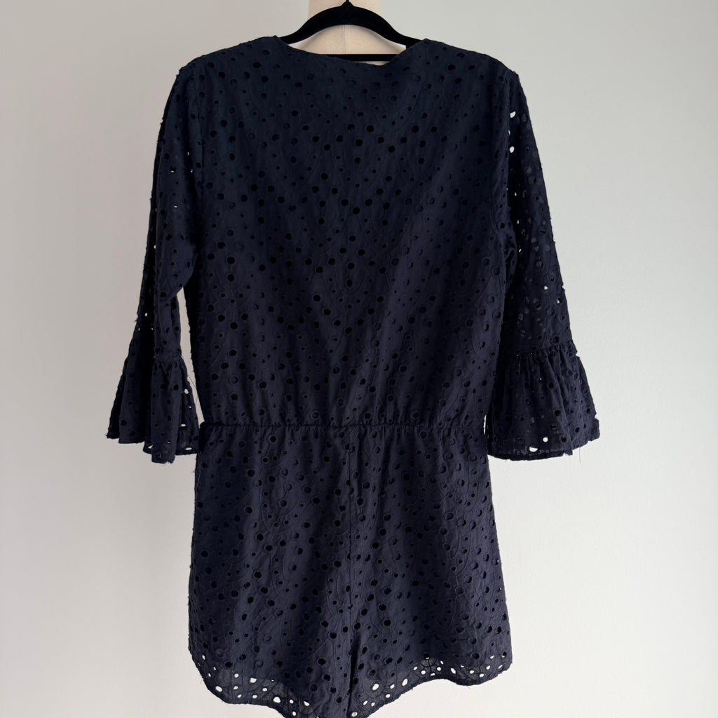 Seed Heritage Black Cotton Eyelet Playsuit Sz 10 Tie-Front Bell Sleeve Summer - Image 12