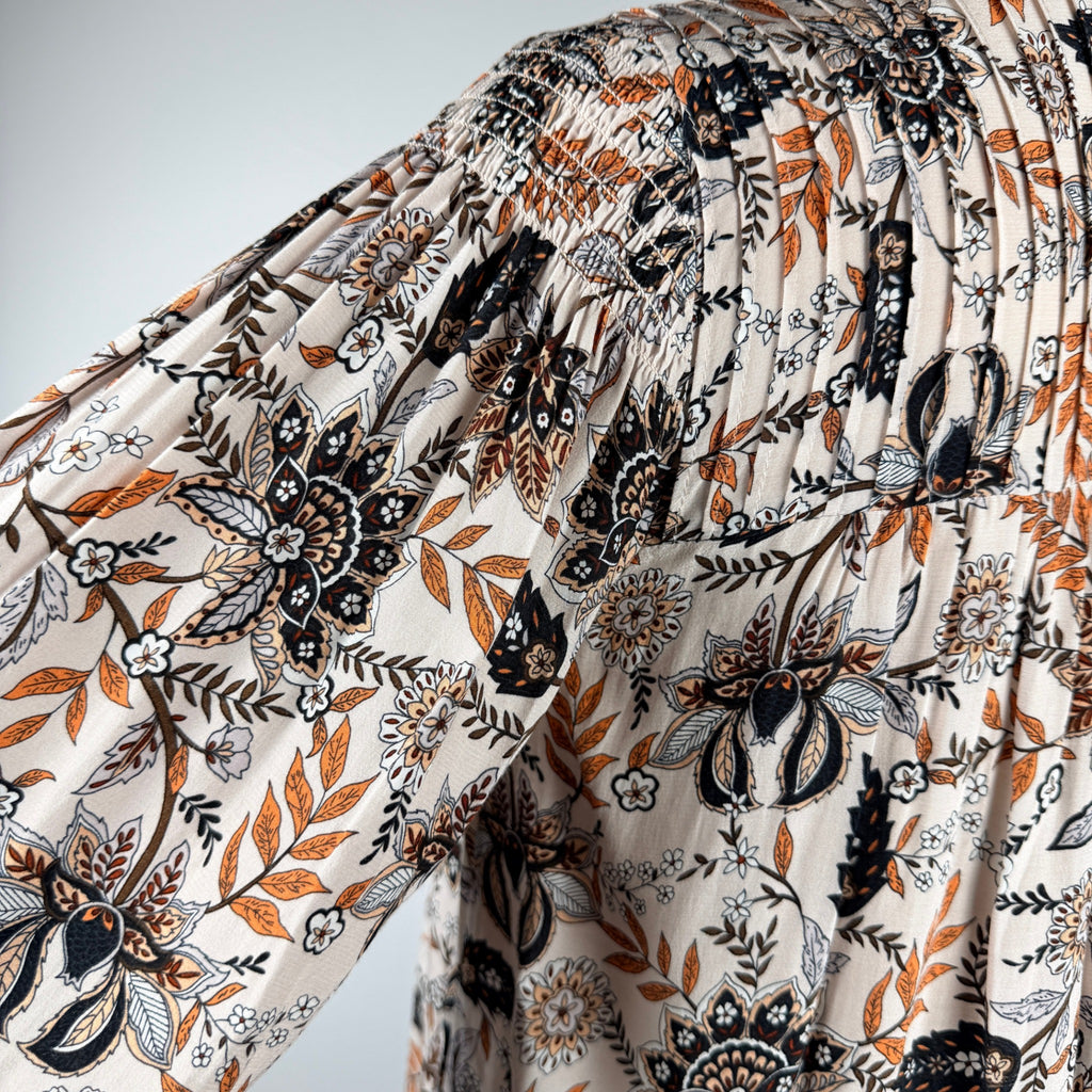 Witchery Beige Floral Print Viscose Blouse Size 6 Button Down Long Sleeve Boho - Image 19