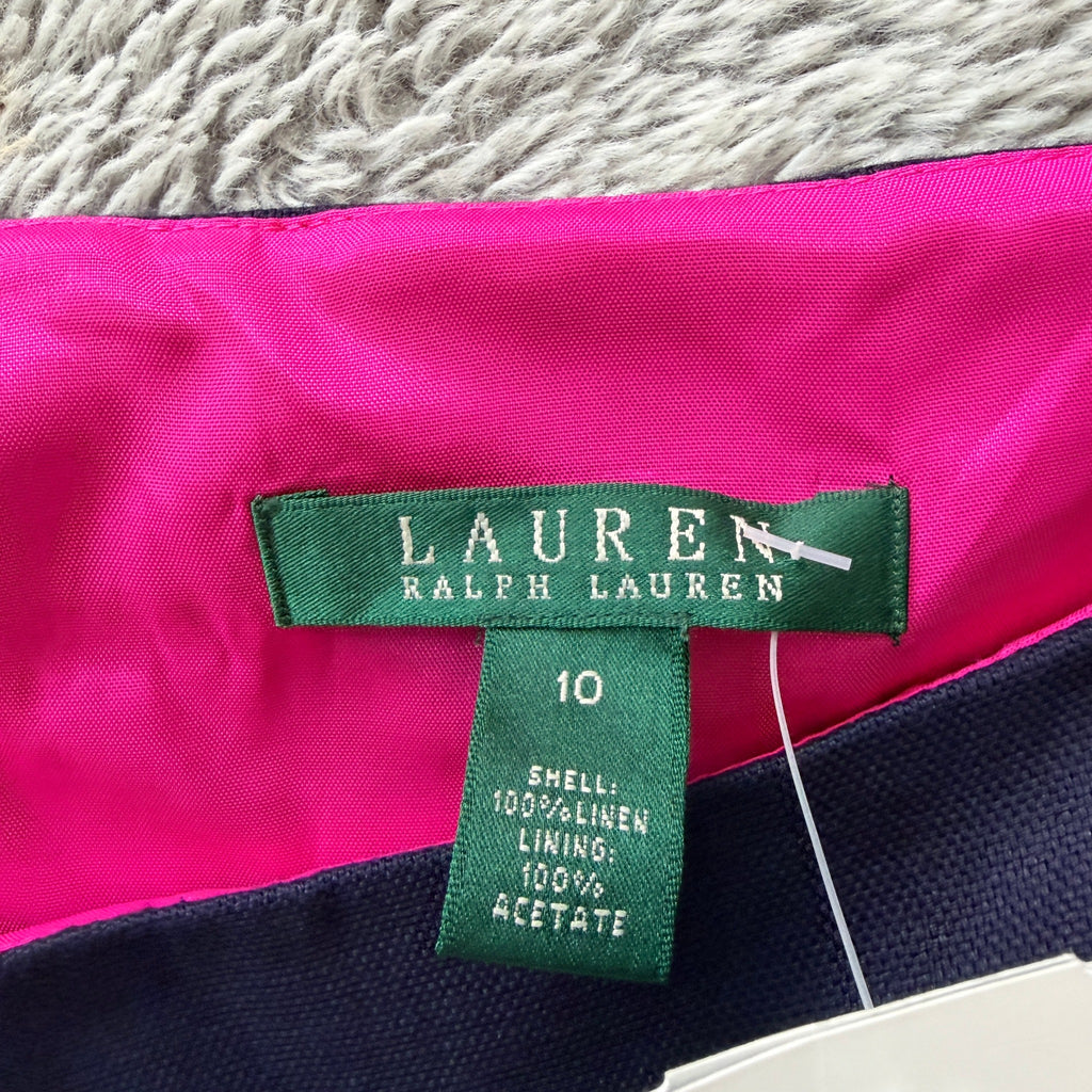 Lauren Ralph Lauren Colourblock Linen Dress Navy Pink Size 10 - Image 18