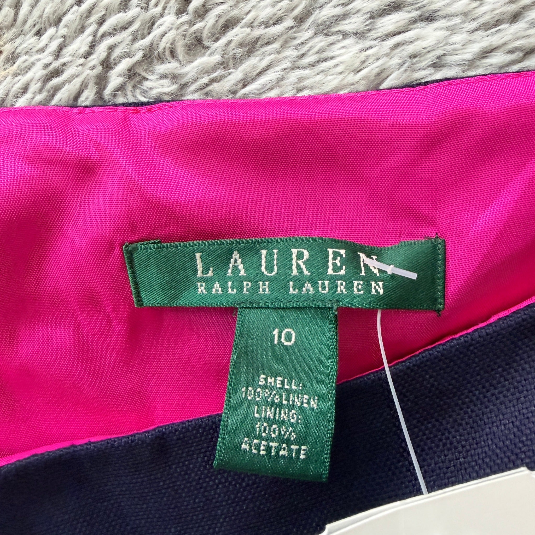 Lauren Ralph Lauren Colourblock Linen Dress Navy Pink Size 10 - Image 18