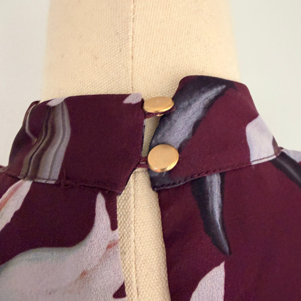Portmans Floral Wrap Dress Burgundy Size 8 Elegant Long Sleeve - Image 20