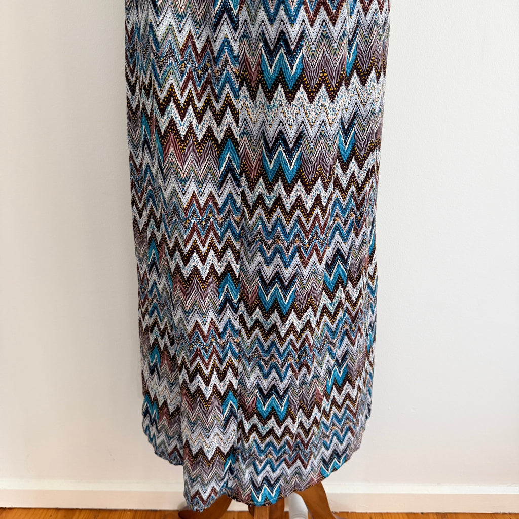 Caroline Morgan Multi Blue Chevron Print Maxi Dress With Gold Hardware - Image 9