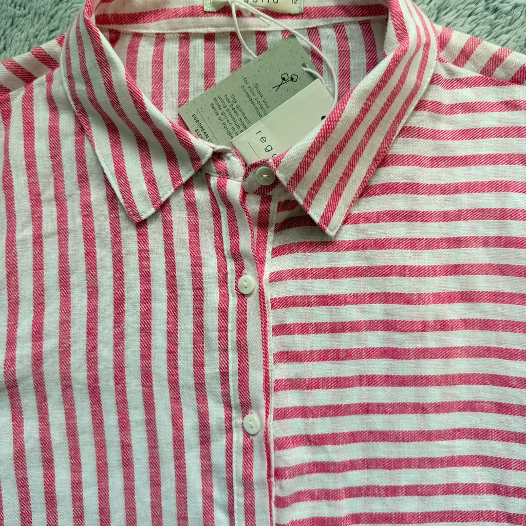 Regatta Sz 12 Red White Mixed Stripe Linen Cotton Button-Up Shirt Casual Resort - Image 18