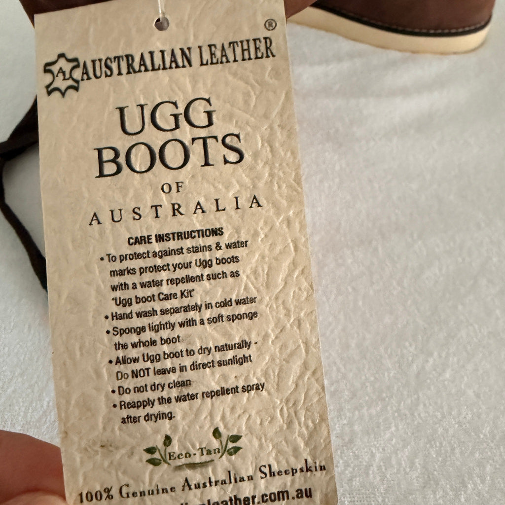 Ugg Boots Of Australia Lace-Up Boots Genuine Sheepskin Lined Brown Suede Sz 5 - Image 9