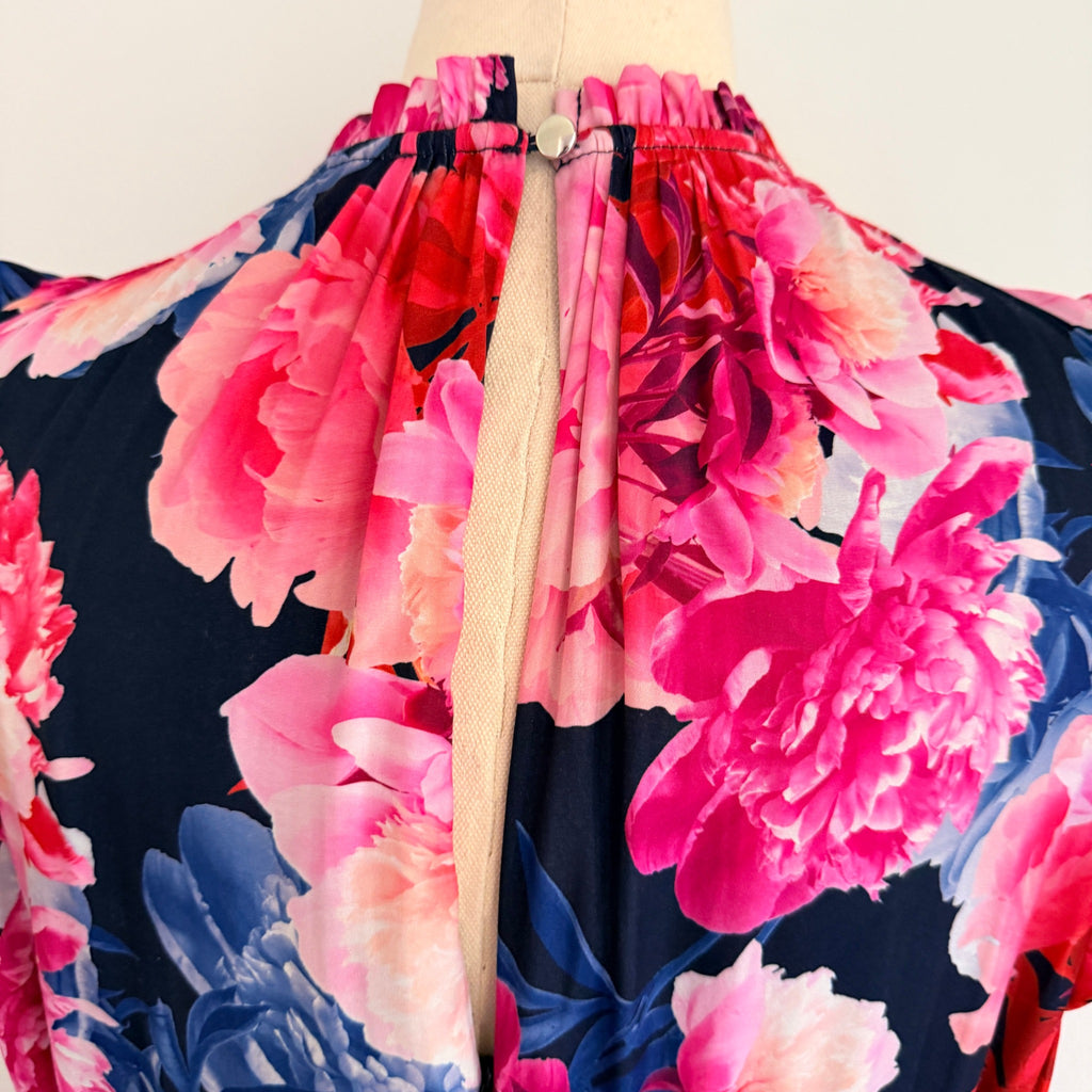 Portmans Floral Maxi Dress Navy Pink Tiered Sleeveless With Belt Sz 14 Casual - Image 19