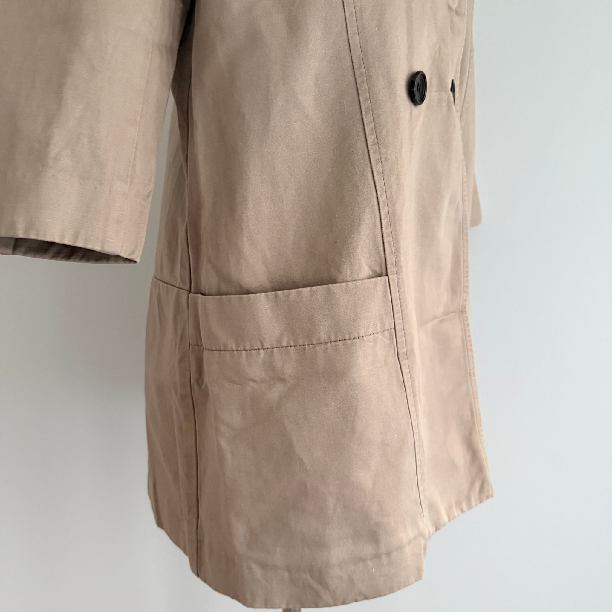 Cue Short Trench Coat  Size 10 Beige Cotton Linen Double Breasted Made Australia - Image 18