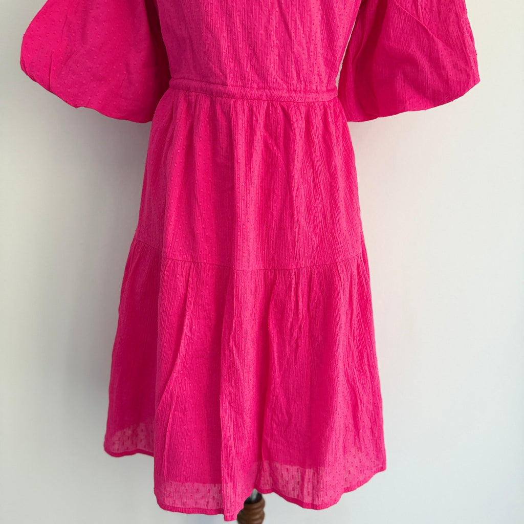 YAS Womens Wrap Dress Size XS Pink Cotton Puff Sleeve Tie Waist Summer - Image 18