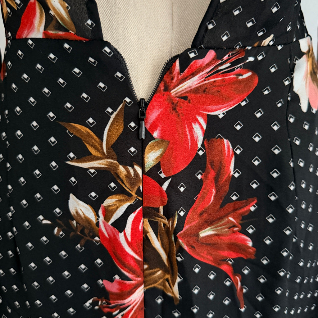 Sheike Black Floral Polka Dot Ruffle Wrap Dress Size 8 - Image 22