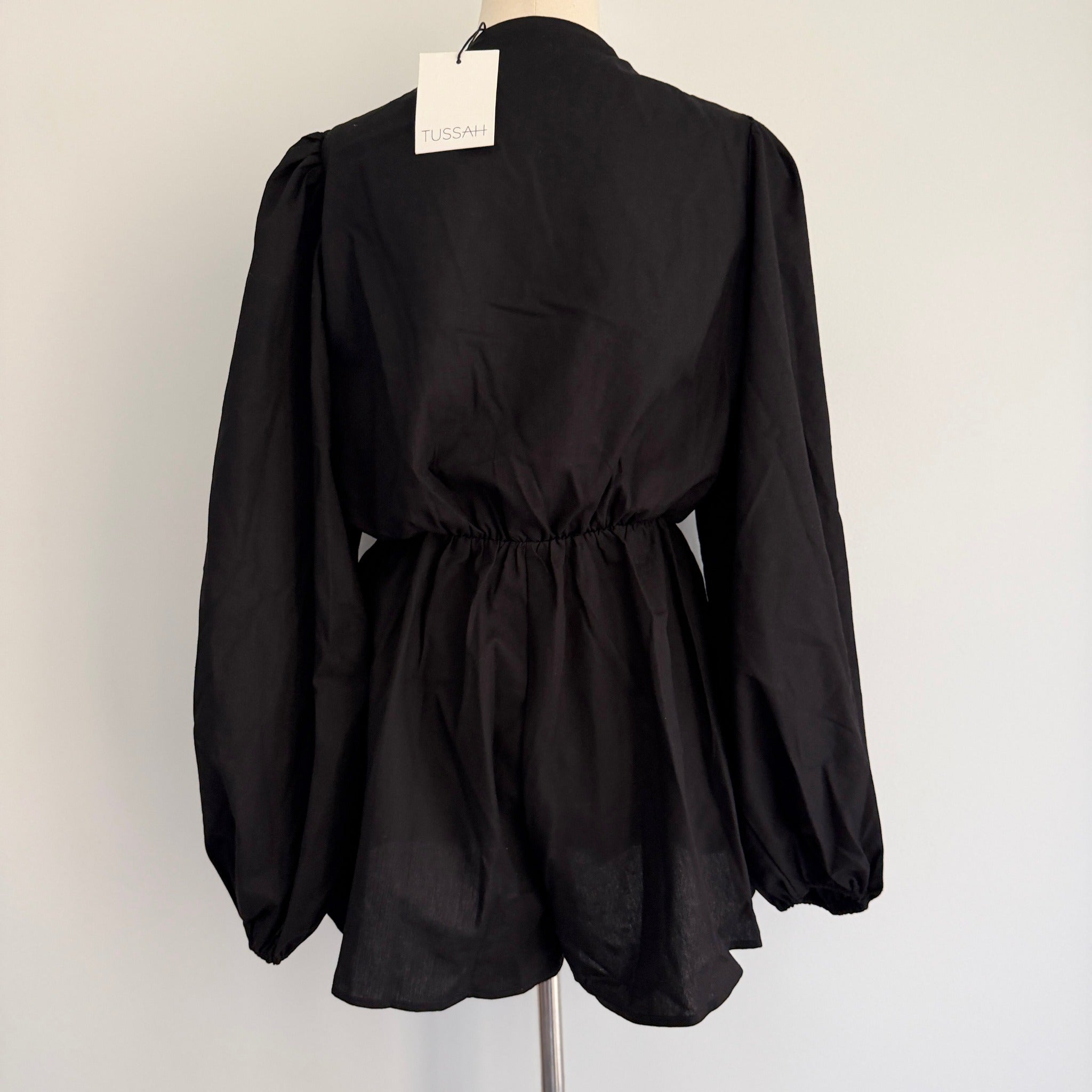 Tussah Katana Playsuit Black Linen Blend Tie Front Size 8 BNWT Party - Image 2