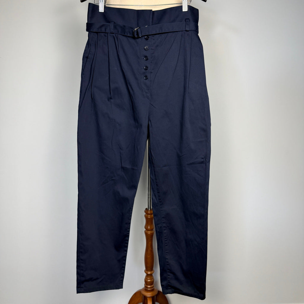 Scanlan Theodore Navy Belted High Waist Tapered Pants Sz 12 Cotton Blend - Image 19