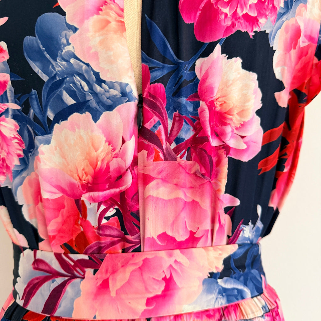 Portmans Floral Maxi Dress Navy Pink Tiered Sleeveless With Belt Sz 14 Casual - Image 20