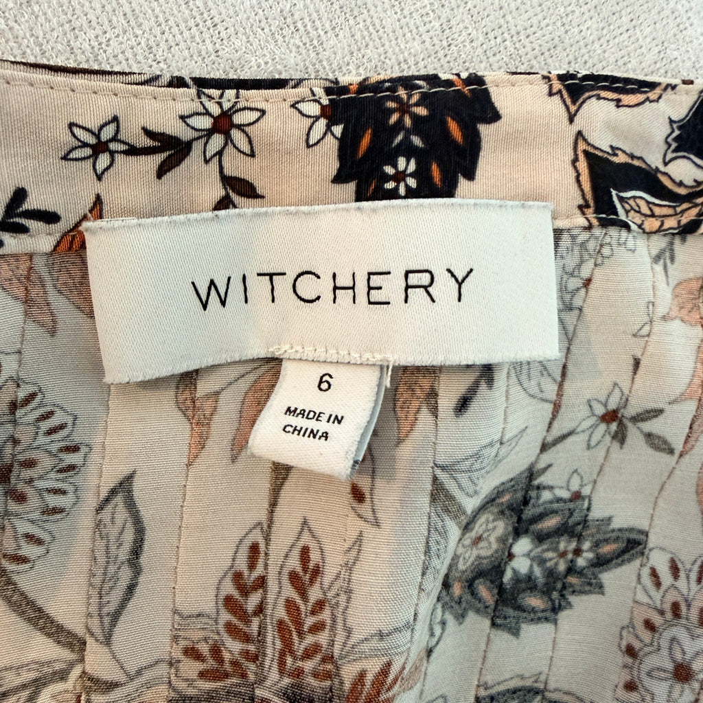 Witchery Beige Floral Print Viscose Blouse Size 6 Button Down Long Sleeve Boho - Image 5