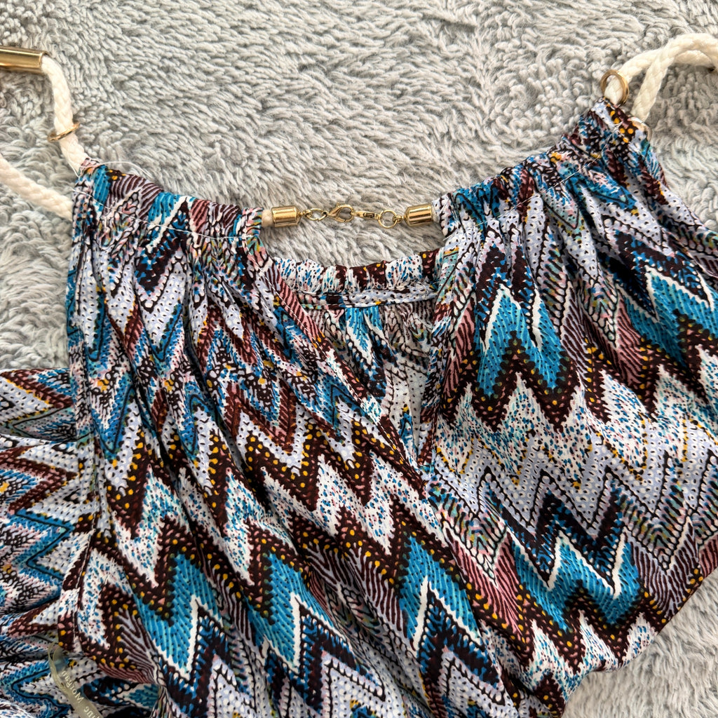 Caroline Morgan Multi Blue Chevron Print Maxi Dress With Gold Hardware - Image 19
